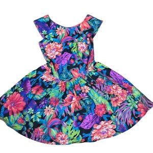 Vintage 80’s swing dress,rockabilly,Hawaii floral,crinoline,PTP 17”,  sz 5. 🇨🇦